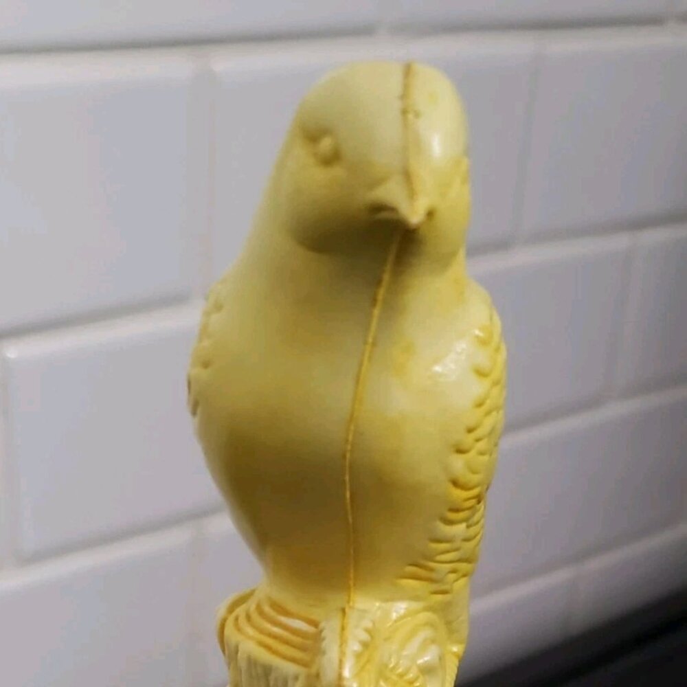 Vintage Bird Figurine Plastic Canary Yellow Detailed Perched Tree Branch Log - Picture 3 of 11